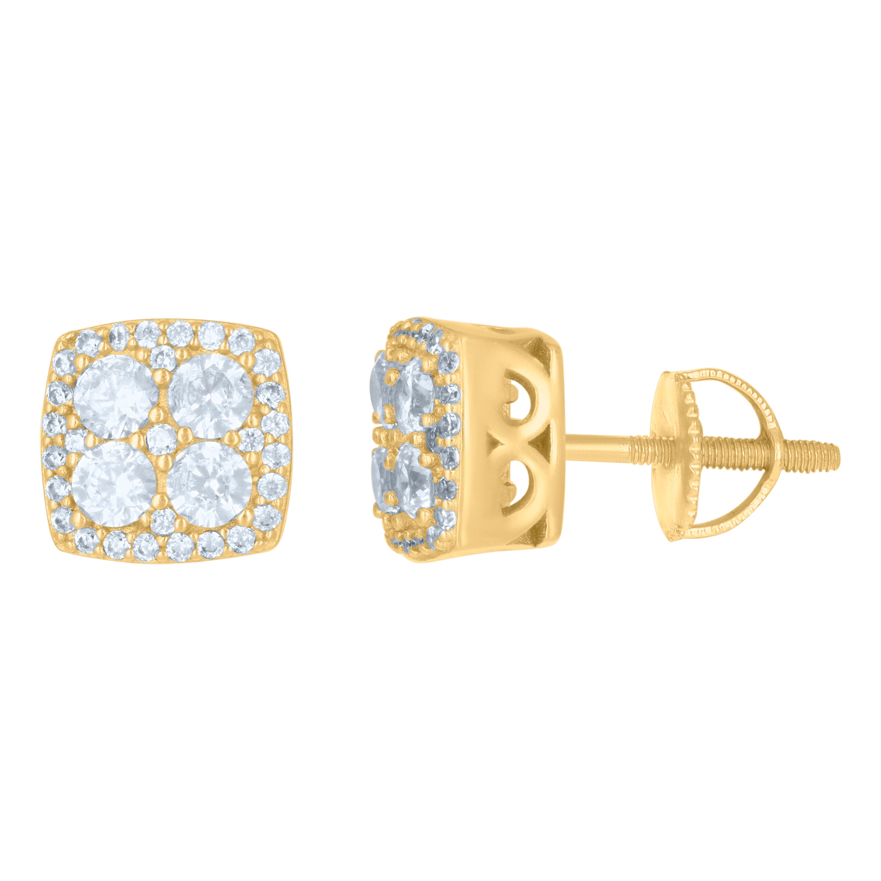 925 Sterling Silver Yellow-Tone Mens Cubic-Zirconia Square Stud Earrings