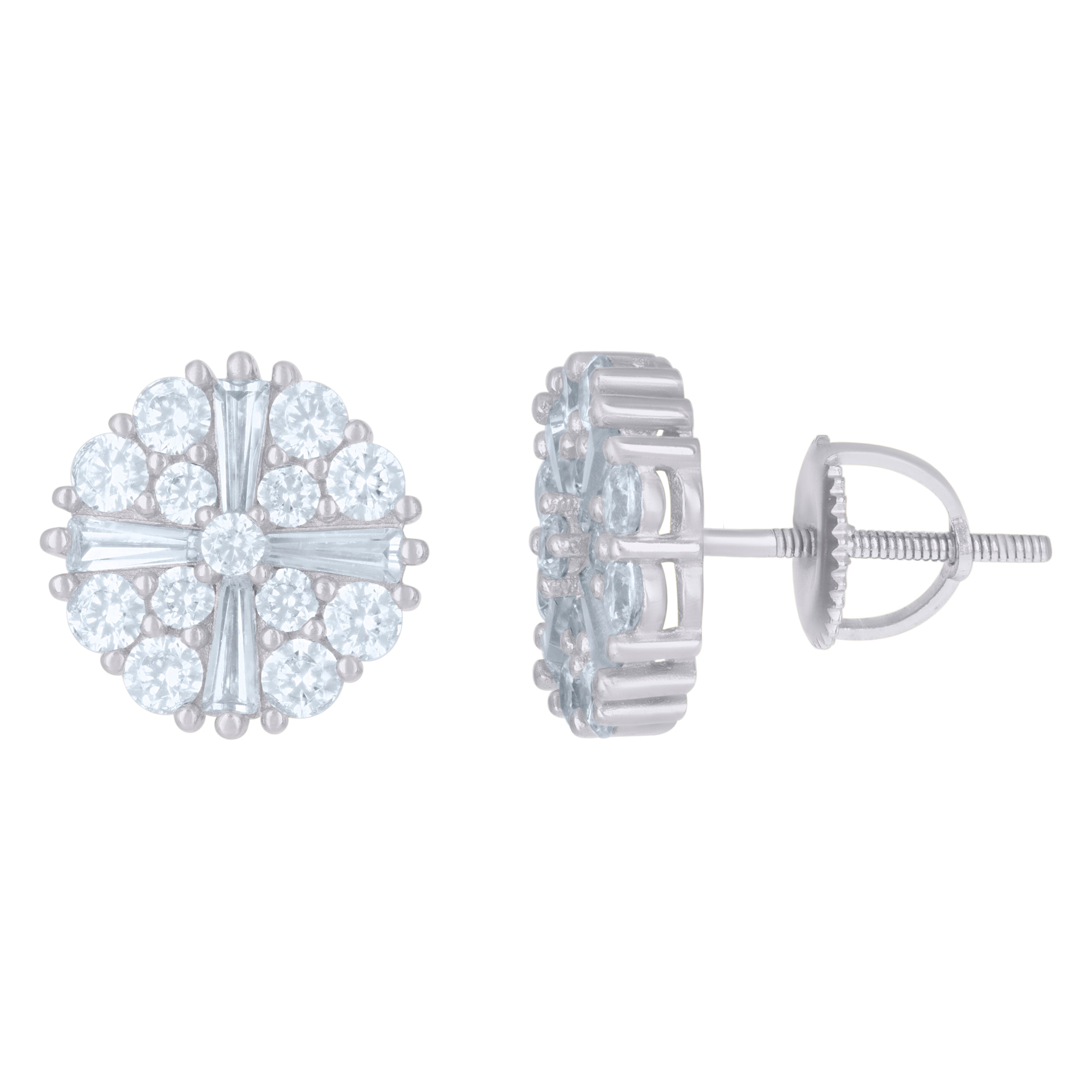 925 Sterling Silver Mens Baguette Round Cubic-Zirconia Fashion Stud Earrings