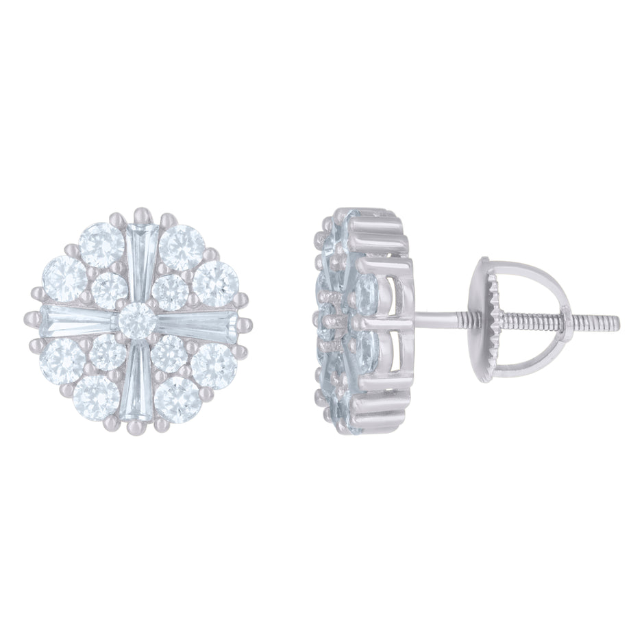 925 Sterling Silver Mens Baguette Round Cubic-Zirconia Fashion Stud Earrings
