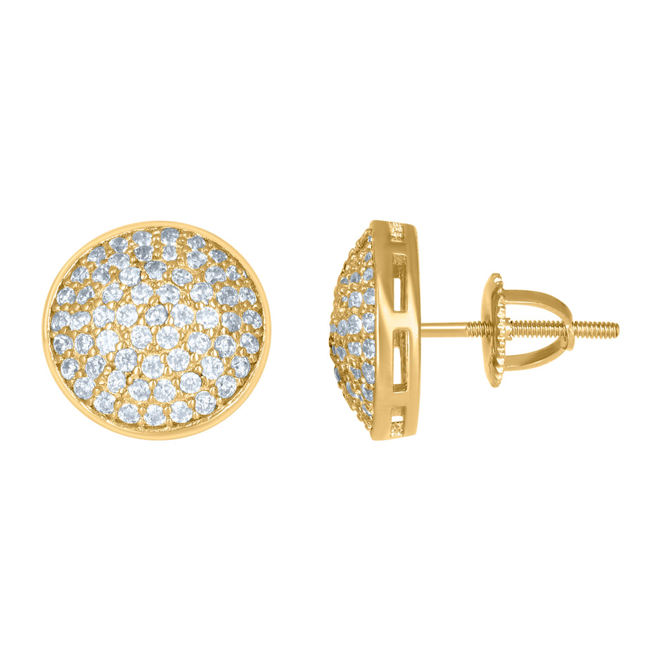 925 Sterling Silver Yellow-Tone Mens Cubic-Zirconia Fashion Stud Earrings