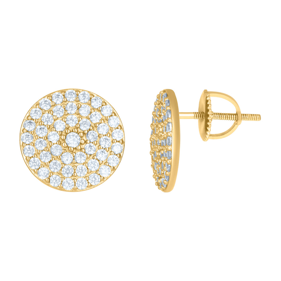 925 Sterling Silver Yellow-Tone Mens Cubic-Zirconia Fashion Stud Earrings