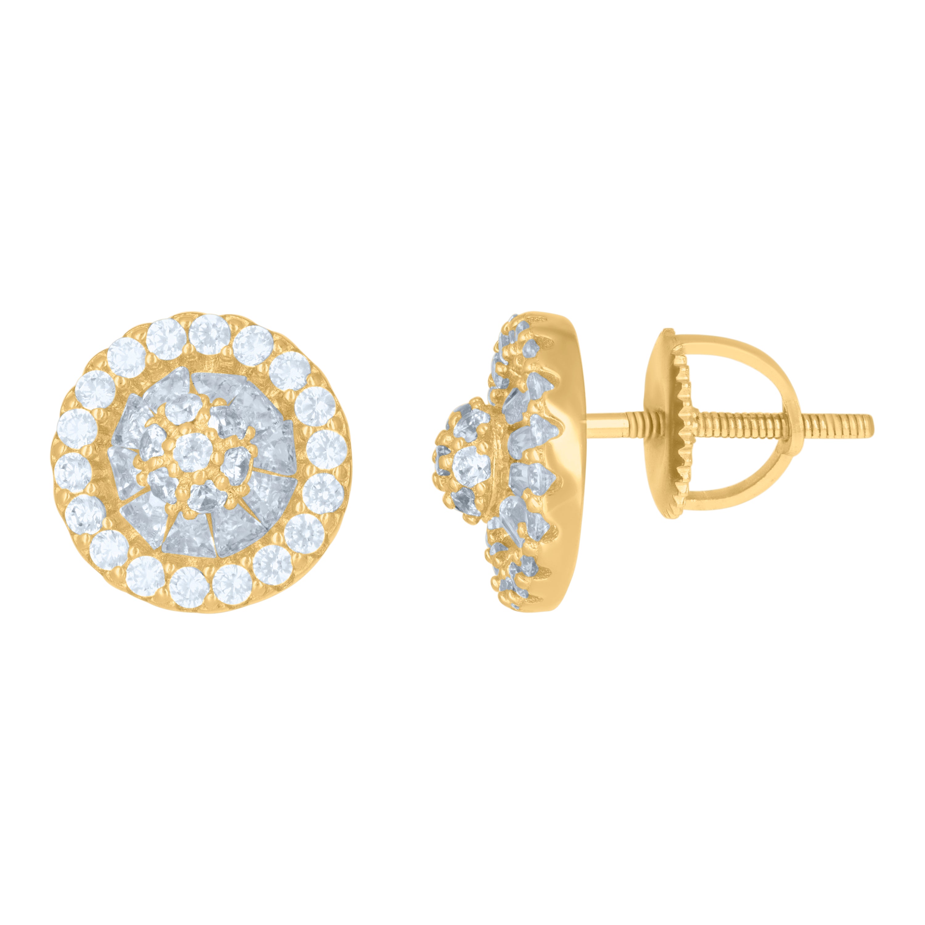 925 Sterling Silver Yellow-Tone Mens Cubic-Zirconia Fashion Stud Earrings