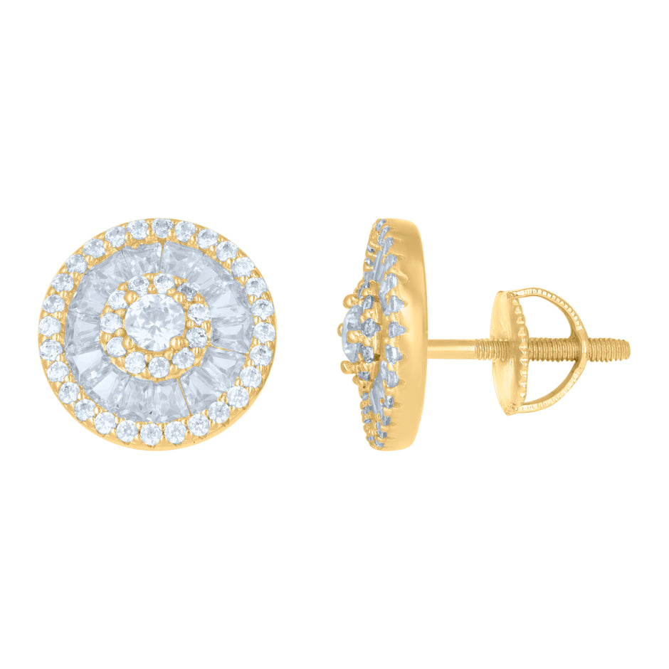 925 Sterling Silver Yellow-Tone Mens Cubic-Zirconia Fashion Stud Earrings