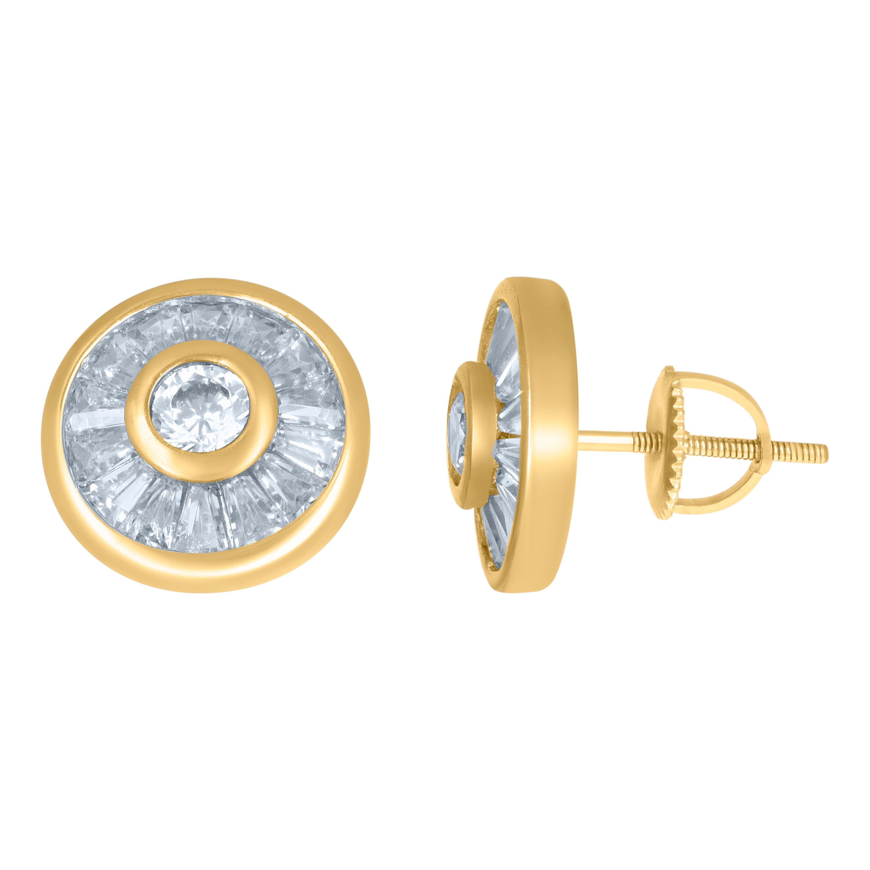 925 Sterling Silver Yellow-Tone Womens Baguette Round Cubic-Zirconia Round Fashion Stud Earrings