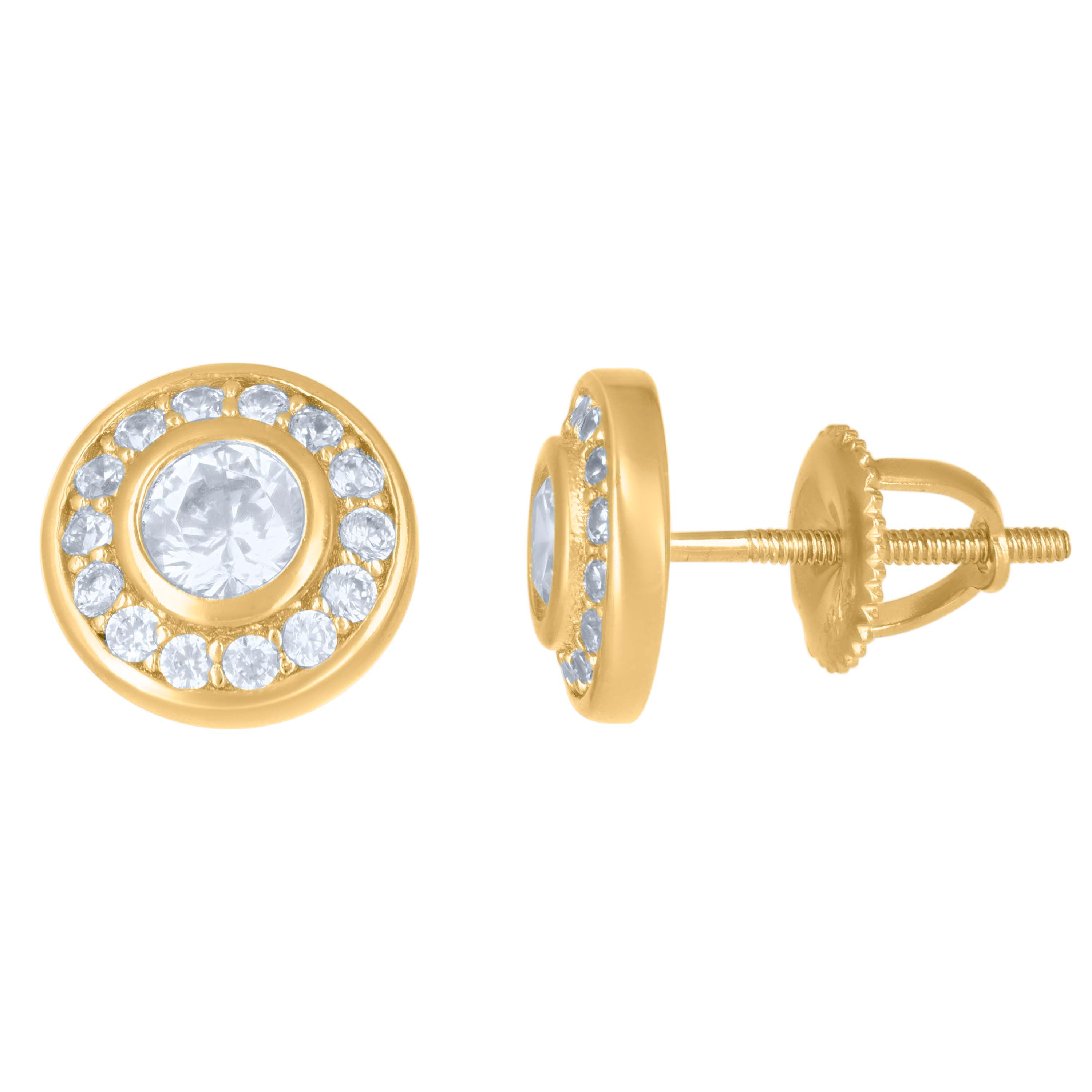 925 Sterling Silver Yellow-Tone Womens Cubic-Zirconia Round Fashion Stud Earrings