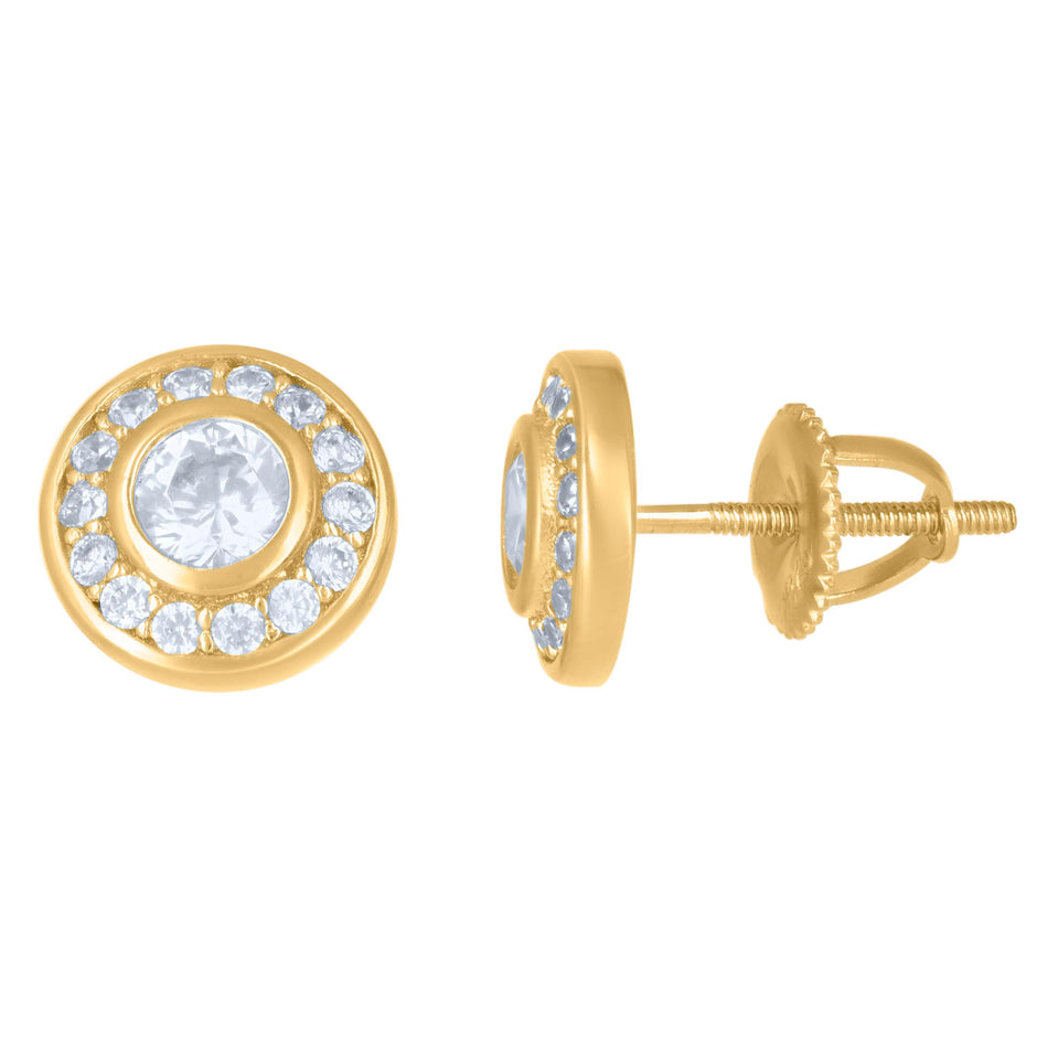 925 Sterling Silver Yellow-Tone Womens Cubic-Zirconia Round Fashion Stud Earrings