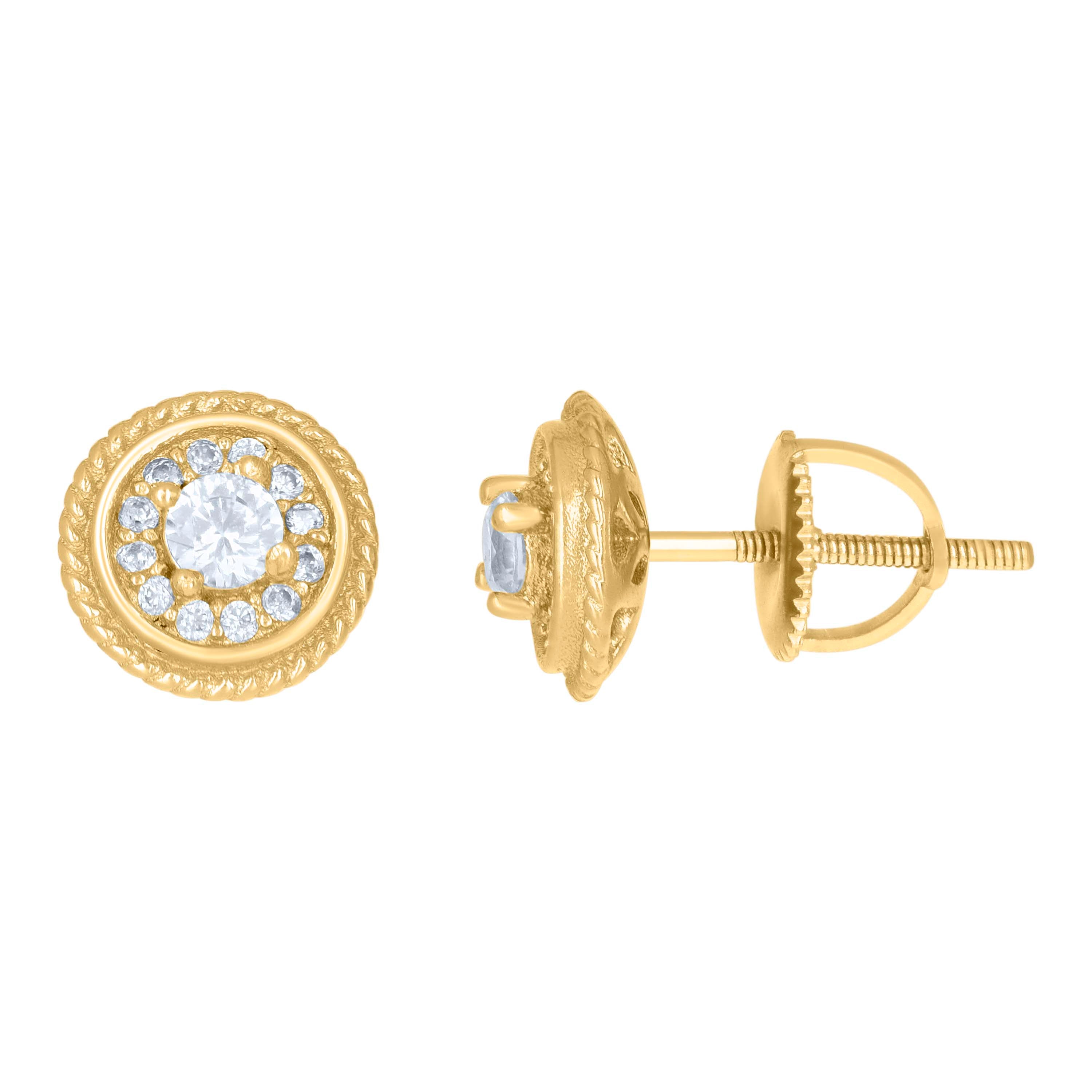 925 Sterling Silver Yellow-Tone Womens Cubic-Zirconia Round Fashion Stud Earrings