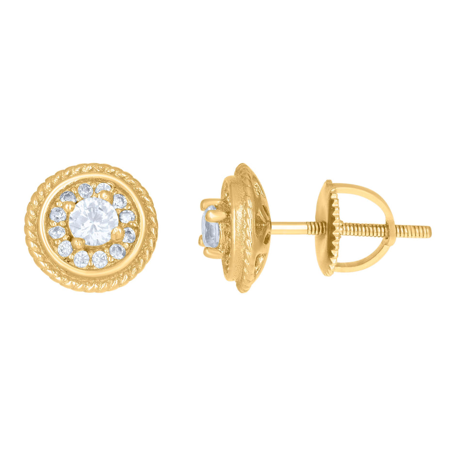 925 Sterling Silver Yellow-Tone Womens Cubic-Zirconia Round Fashion Stud Earrings