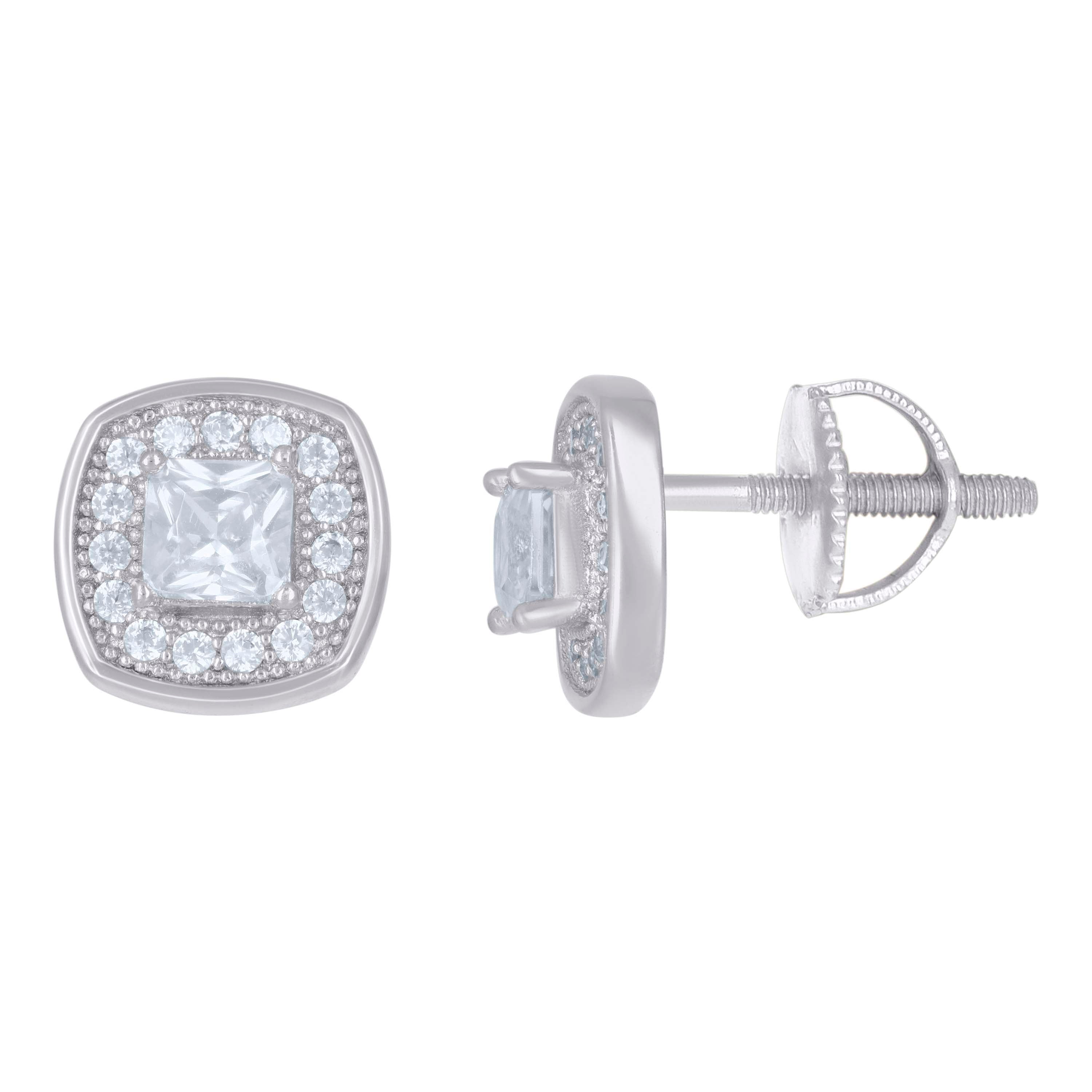 925 Sterling Silver Mens Princess-Cut Round Cubic-Zirconia Square Stud Earrings