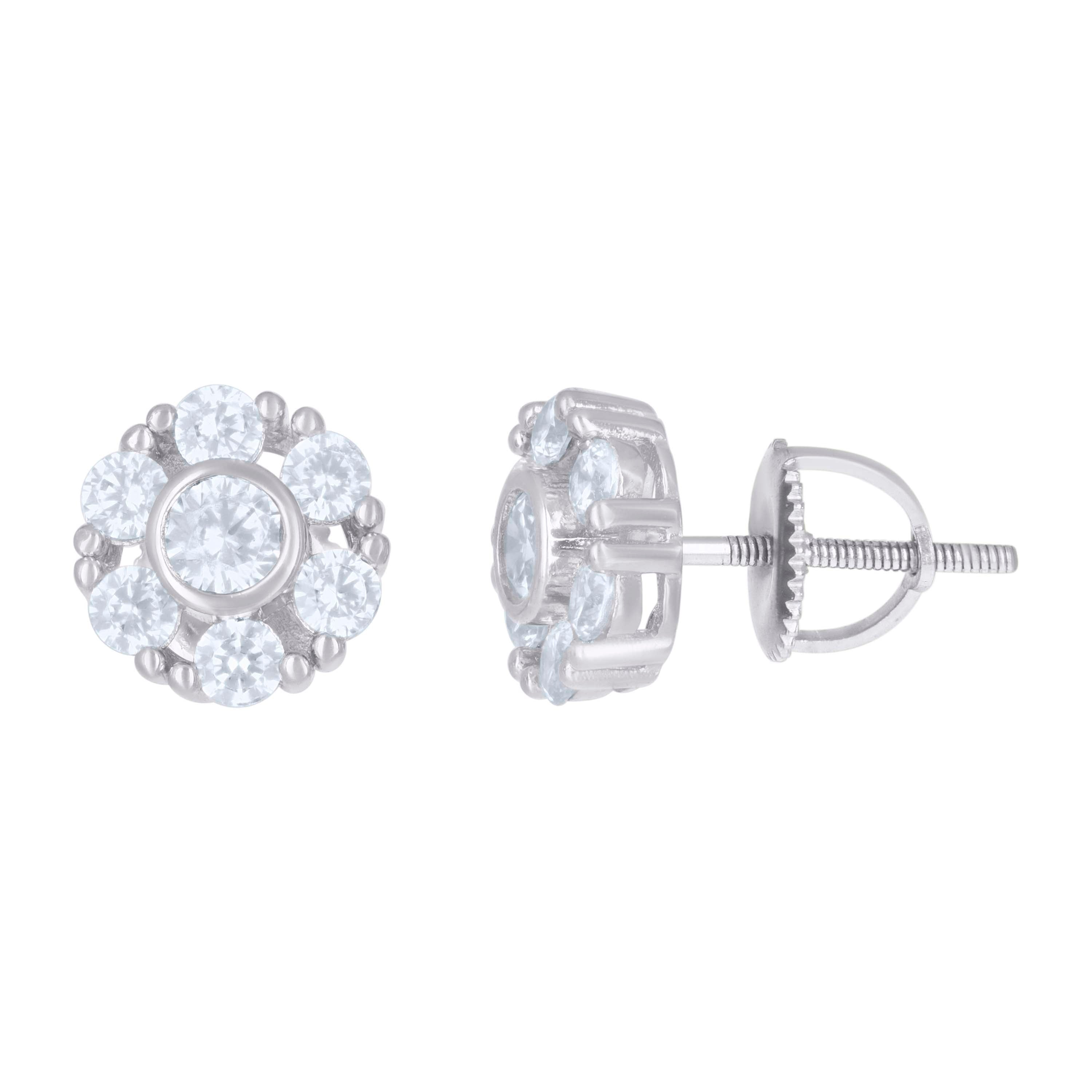 925 Sterling Silver Womens Cubic-Zirconia Flower Fashion Stud Earrings