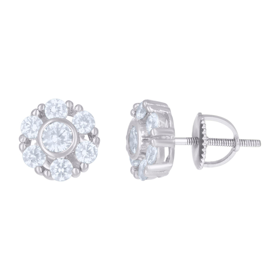 925 Sterling Silver Womens Cubic-Zirconia Flower Fashion Stud Earrings