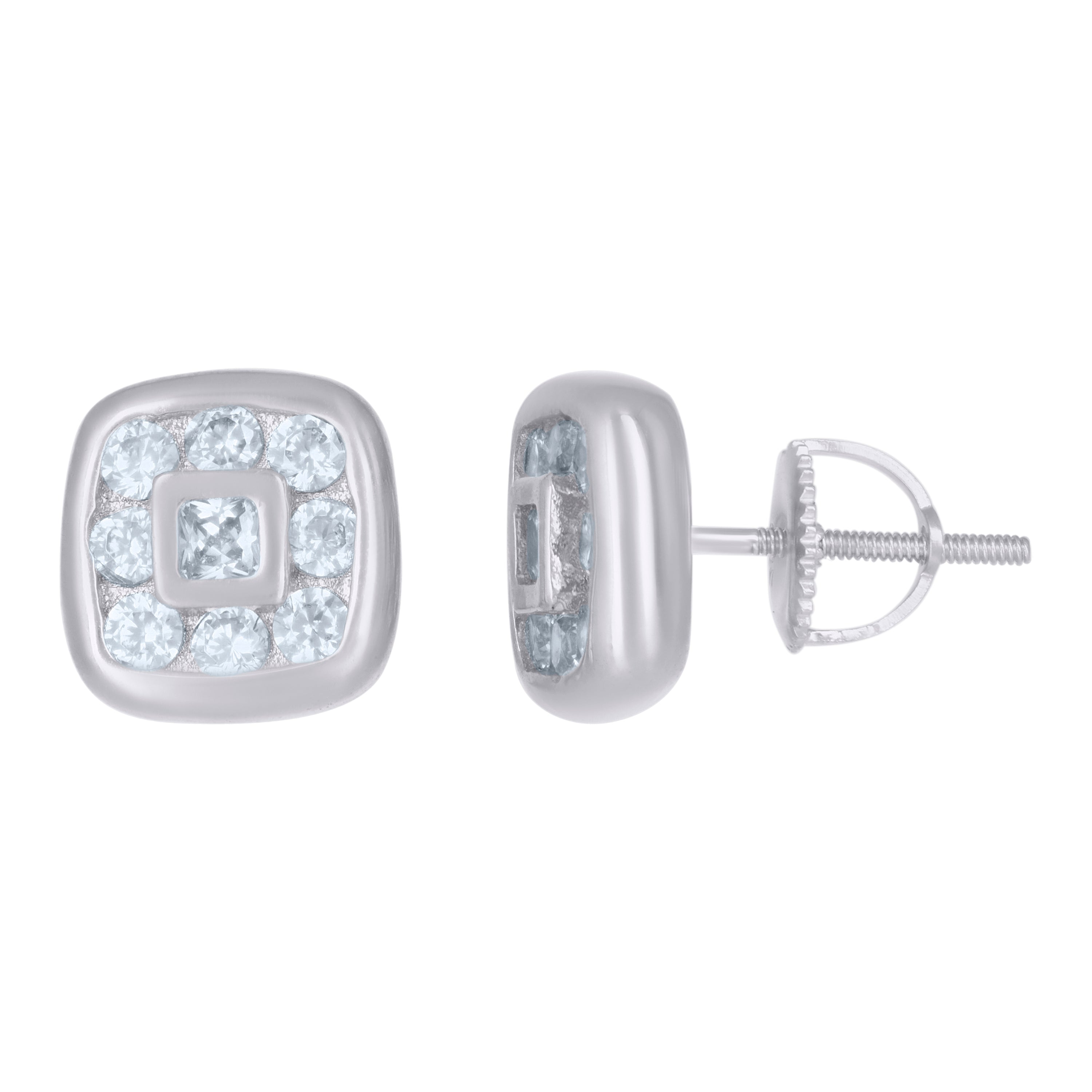 925 Sterling Silver Mens Princess-Cut Round Cubic-Zirconia Square Stud Earrings