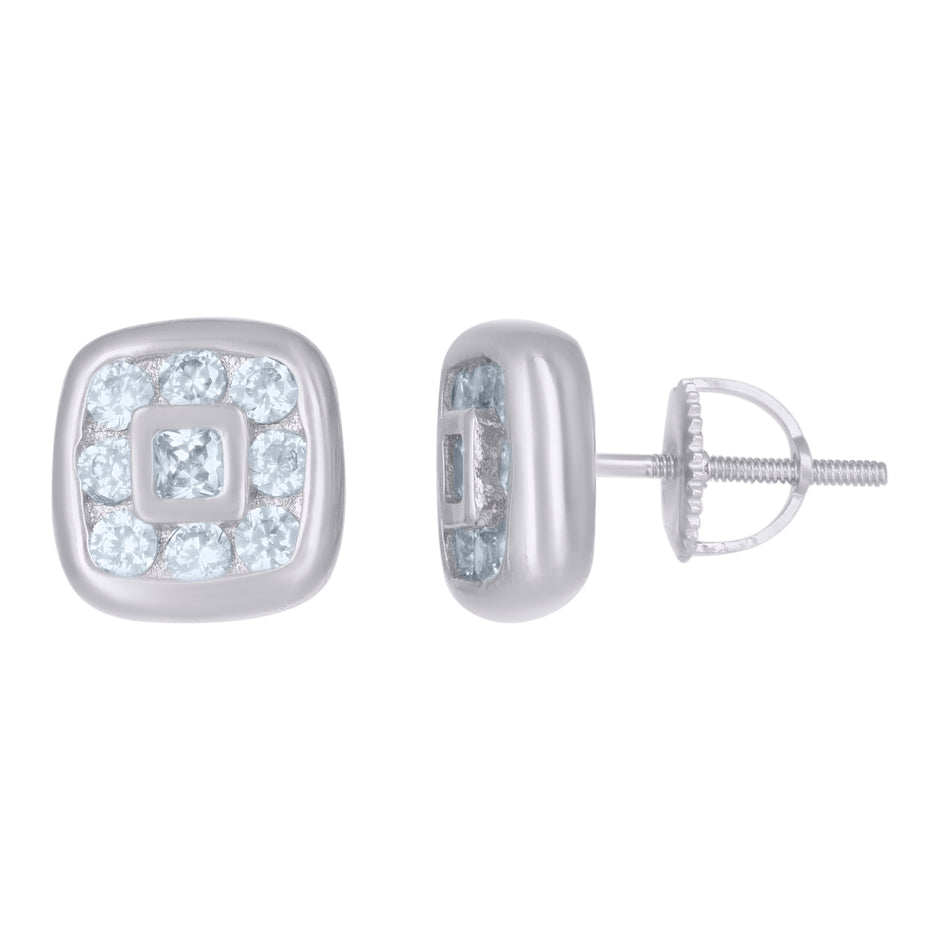 925 Sterling Silver Mens Princess-Cut Round Cubic-Zirconia Square Stud Earrings