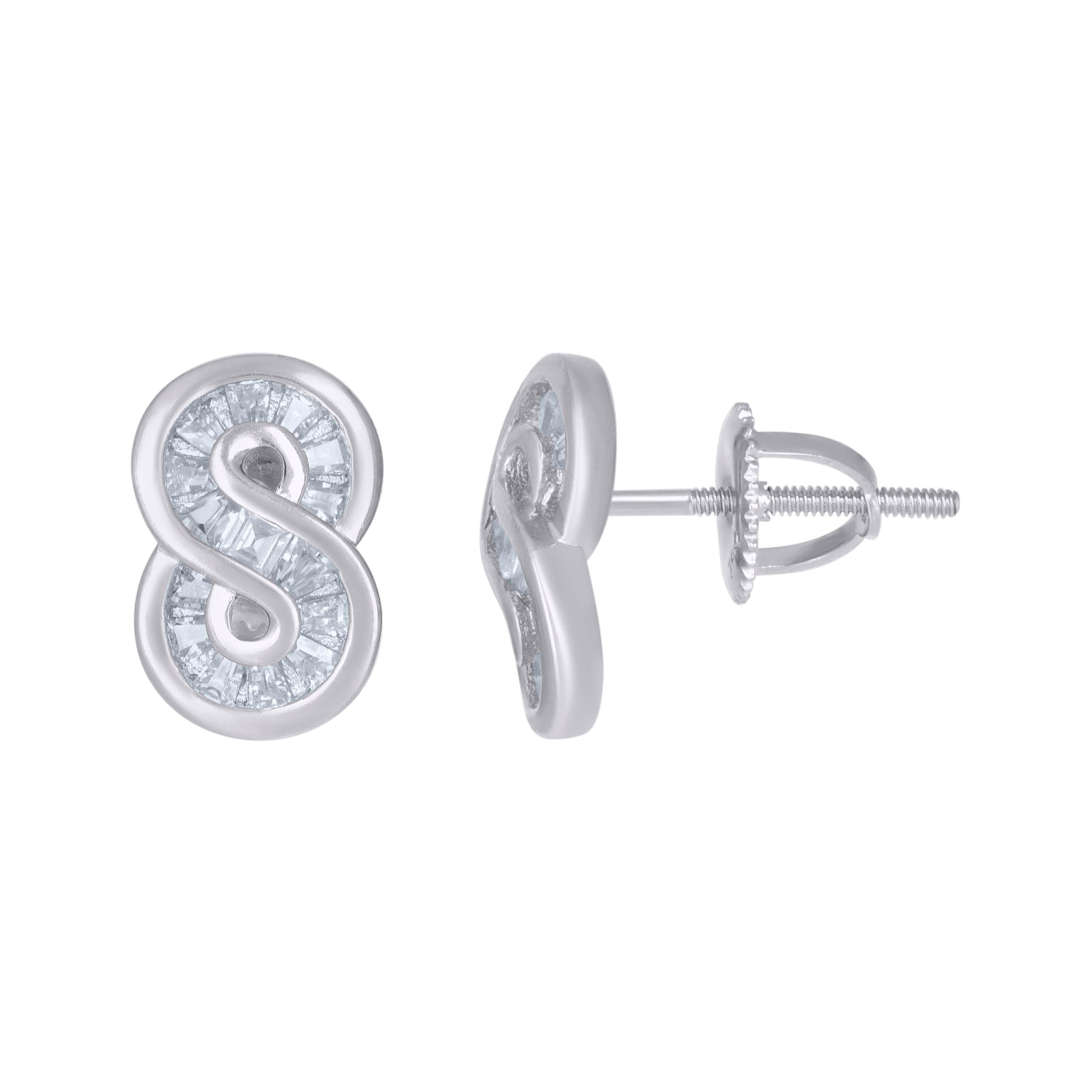 925 Sterling Silver Womens Baguette Cubic-Zirconia Infinity Stud Earrings
