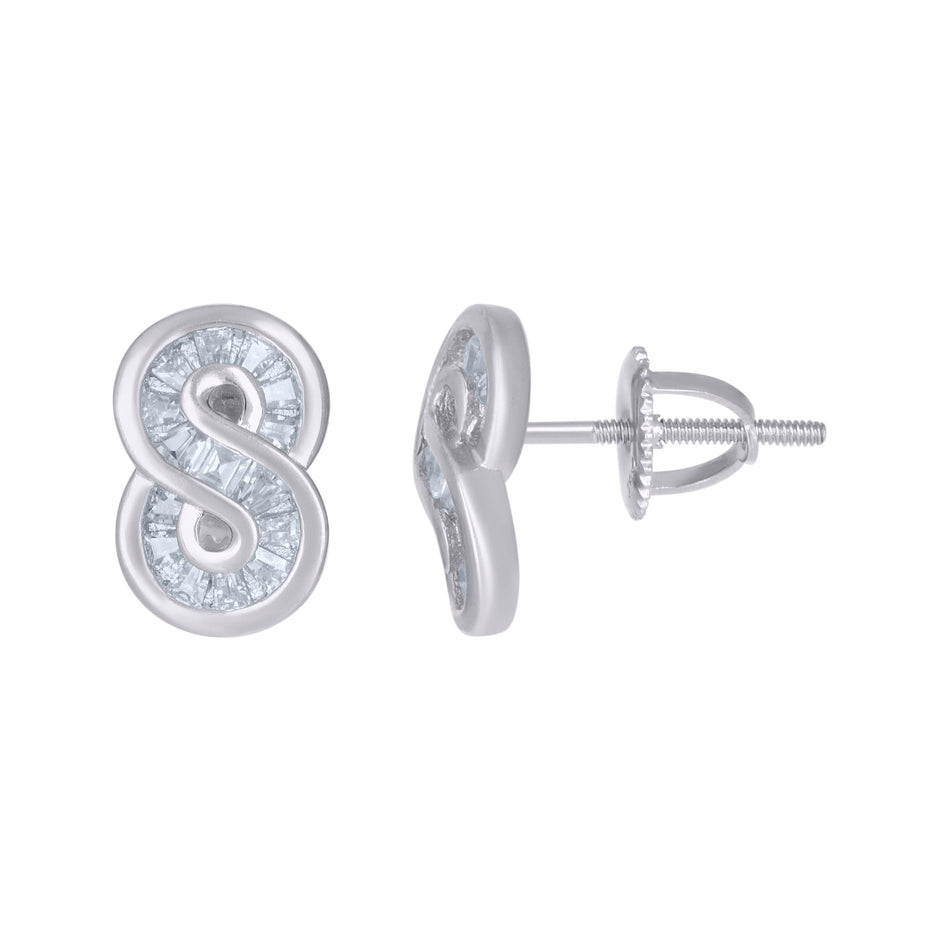 925 Sterling Silver Womens Baguette Cubic-Zirconia Infinity Stud Earrings
