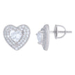 925 Sterling Silver Womens Heart Round Cubic-Zirconia Heart Stud Earrings