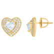 925 Sterling Silver Yellow-Tone Womens Heart Round Cubic-Zirconia Heart Stud Earrings