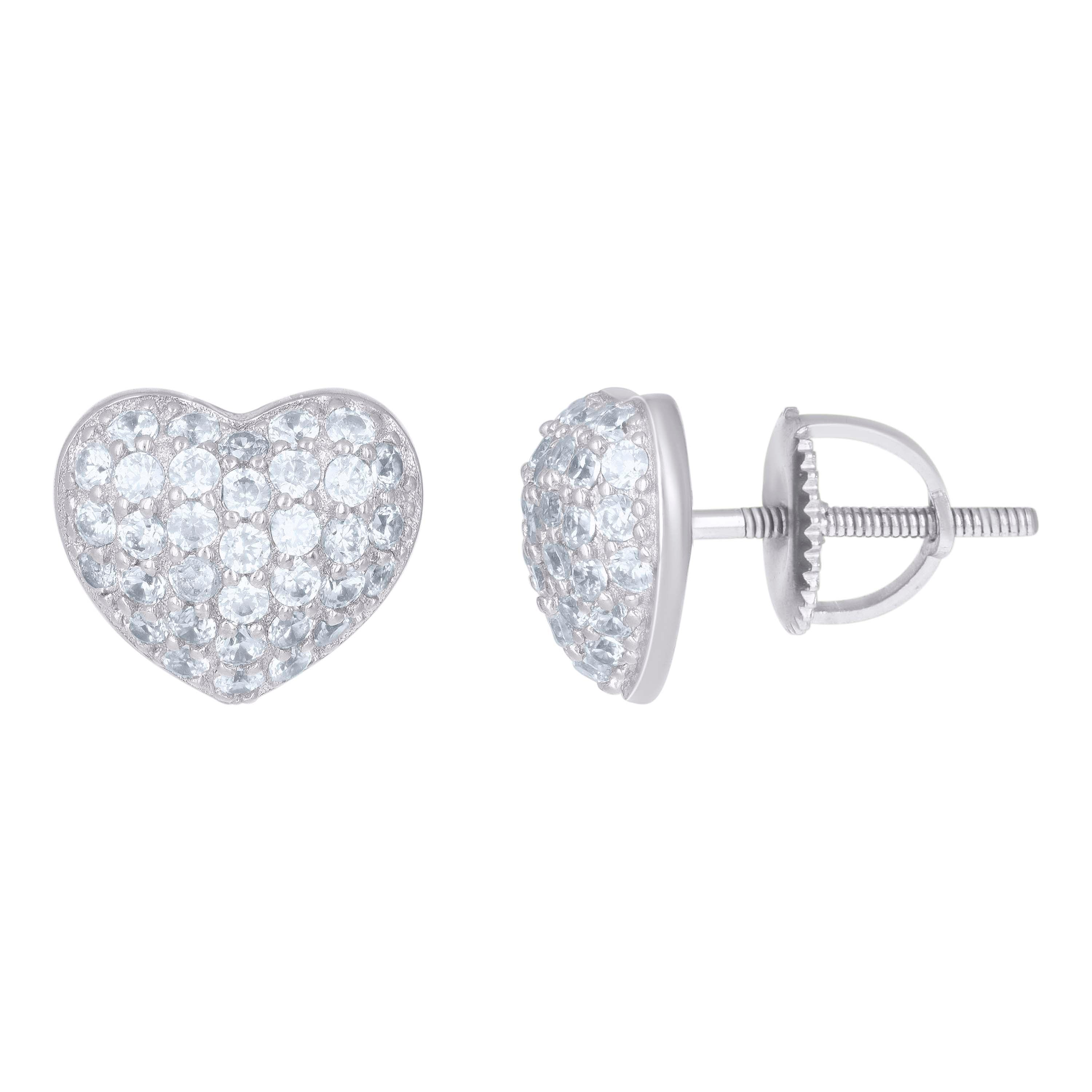 925 Sterling Silver Womens Cubic-Zirconia Heart Stud Earrings