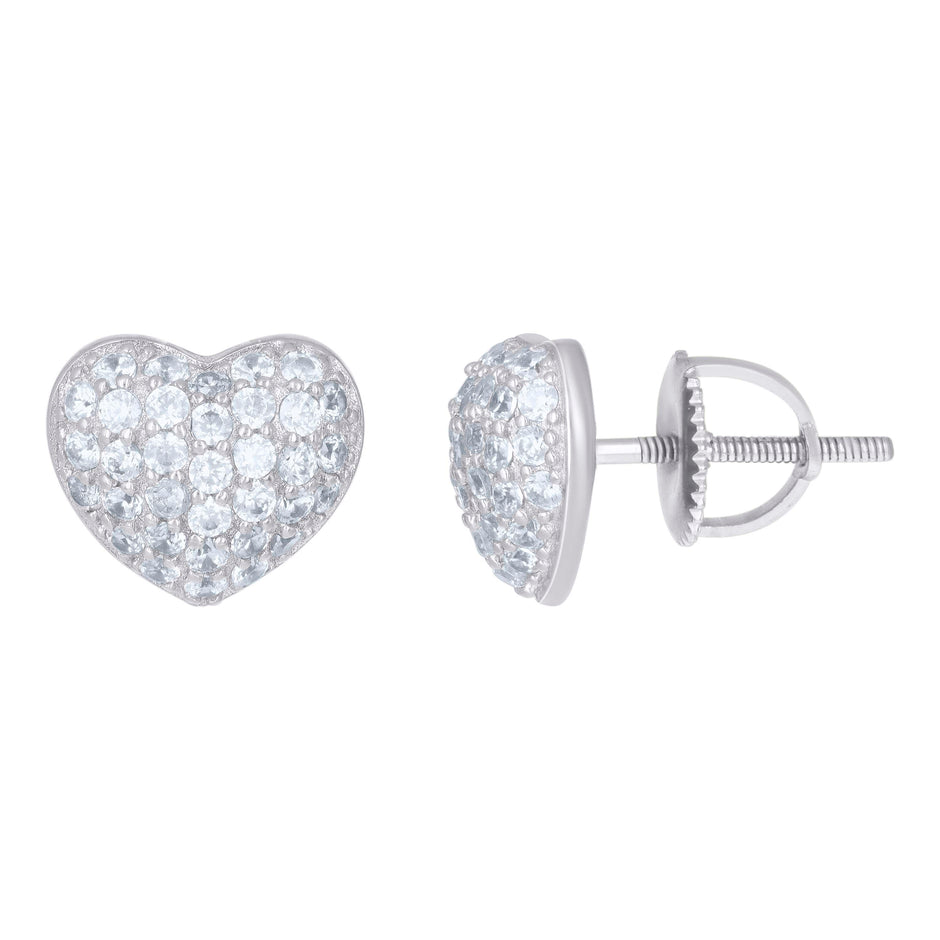 925 Sterling Silver Womens Cubic-Zirconia Heart Stud Earrings