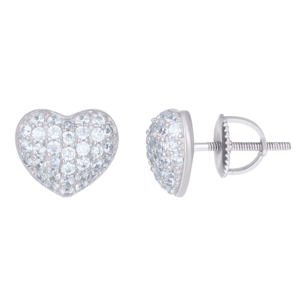 925 Sterling Silver Womens Cubic-Zirconia Heart Stud Earrings