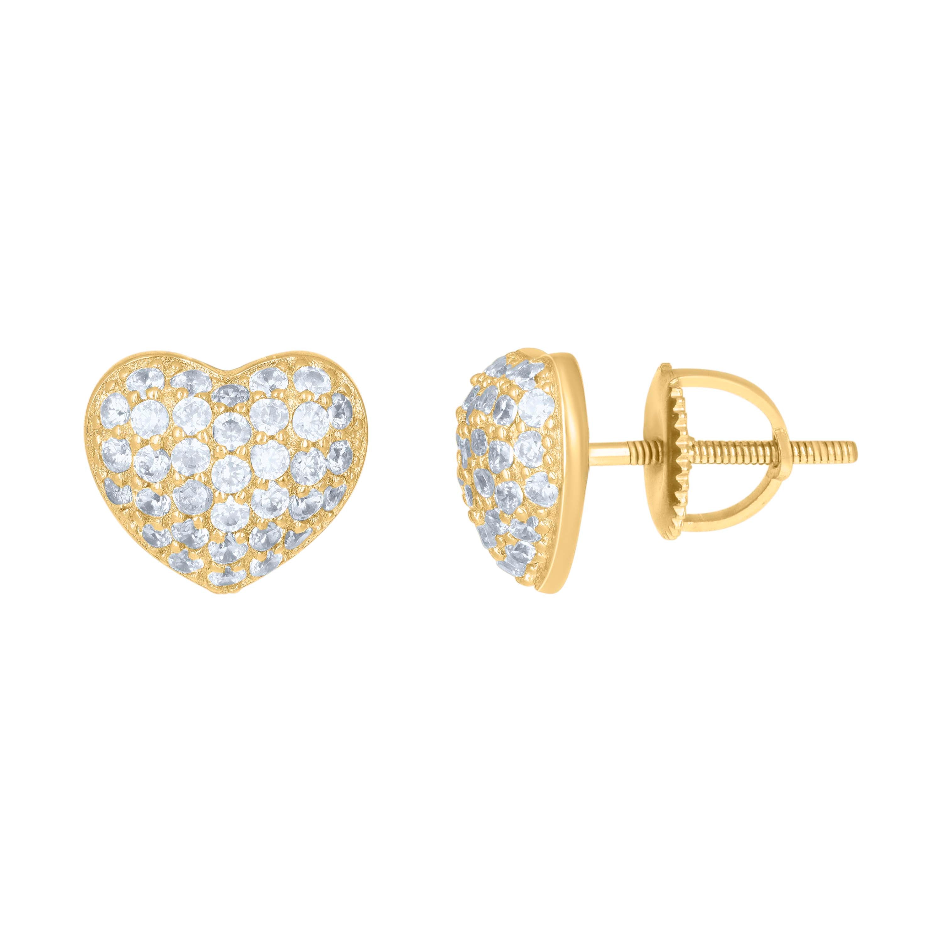 925 Sterling Silver Yellow-Tone Womens Cubic-Zirconia Heart Stud Earrings