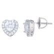 925 Sterling Silver Womens Heart Round Cubic-Zirconia Heart Stud Earrings