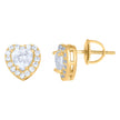 925 Sterling Silver Yellow-Tone Womens Heart Round Cubic-Zirconia Heart Stud Earrings