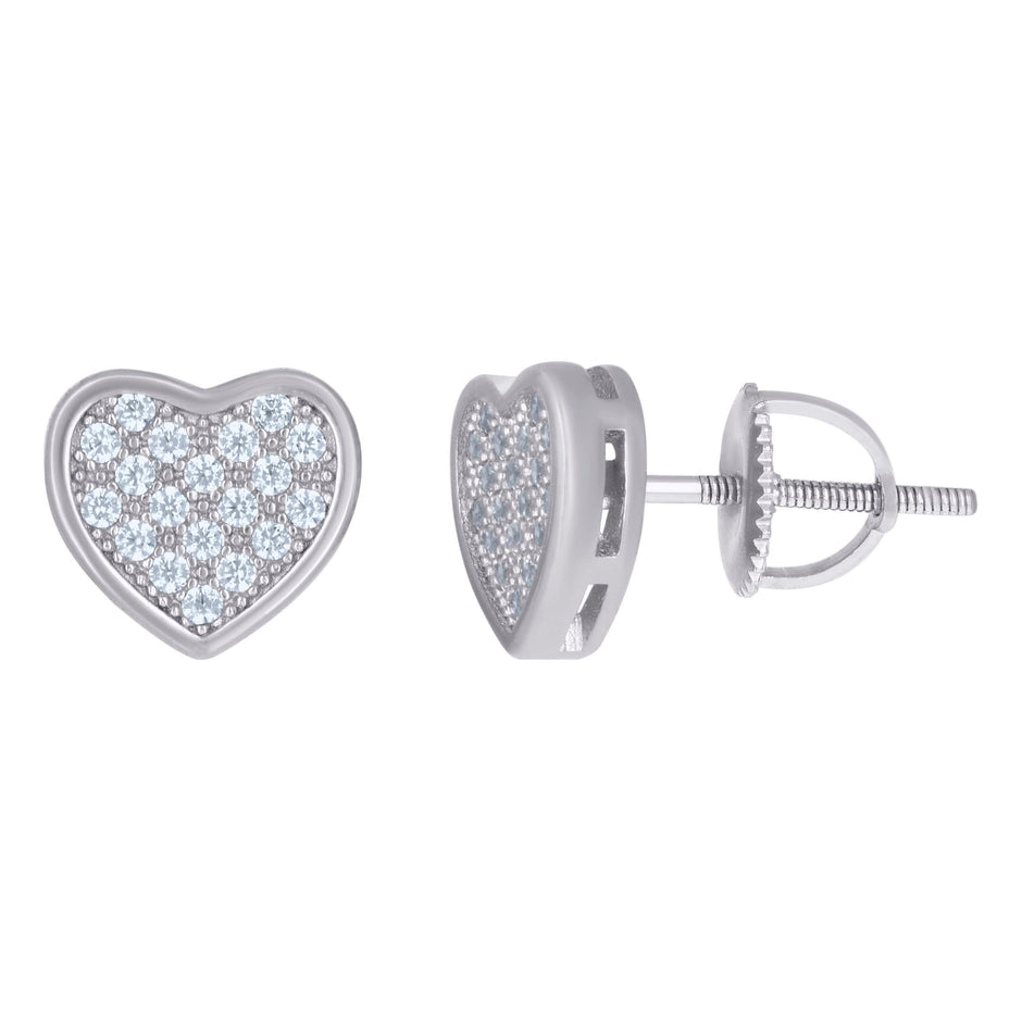 925 Sterling Silver Womens Cubic-Zirconia Heart Stud Earrings
