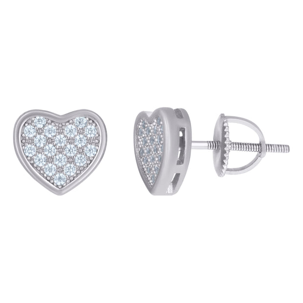 925 Sterling Silver Womens Cubic-Zirconia Heart Stud Earrings