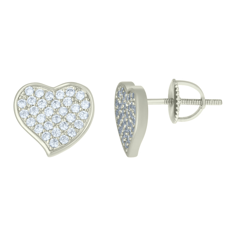 925 Sterling Silver Womens Cubic-Zirconia Heart Love & Heart Stud Earrings