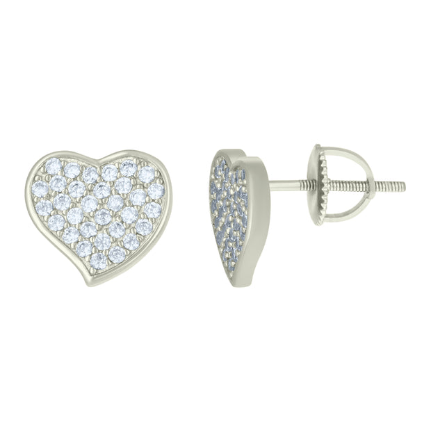 925 Sterling Silver Womens Cubic-Zirconia Heart Love & Heart Stud Earrings