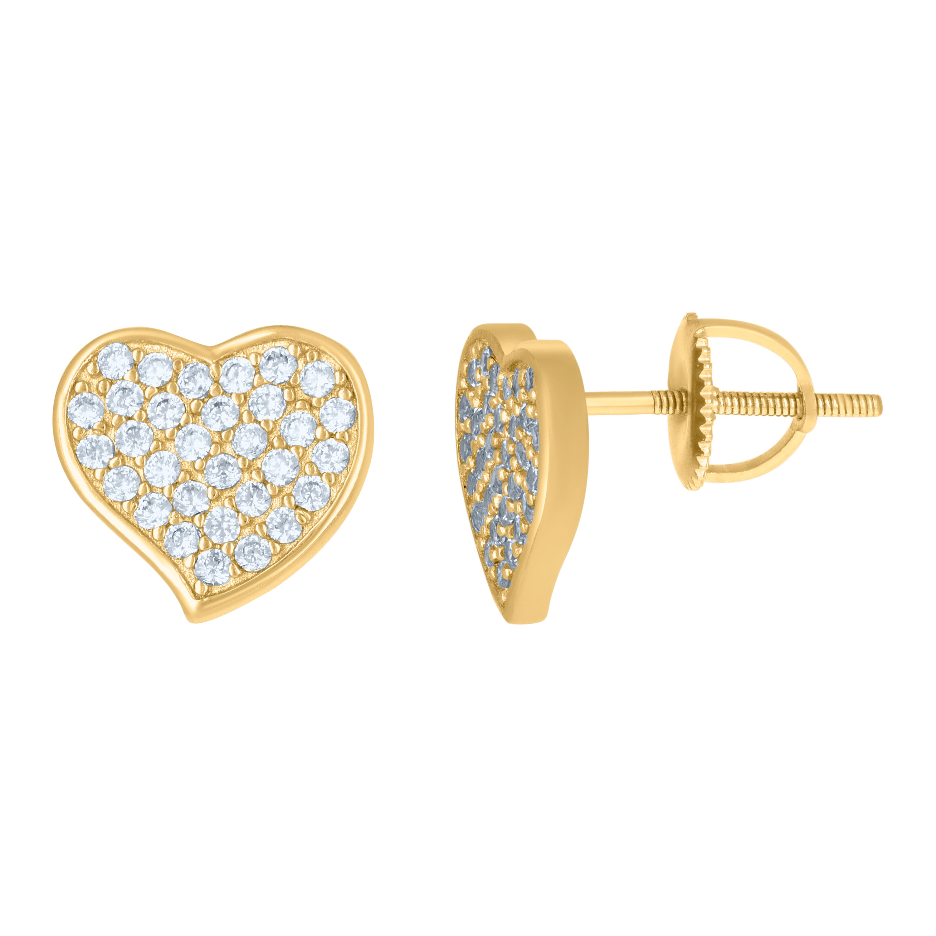 925 Sterling Silver Yellow-Tone Womens Cubic-Zirconia Heart Stud Earrings