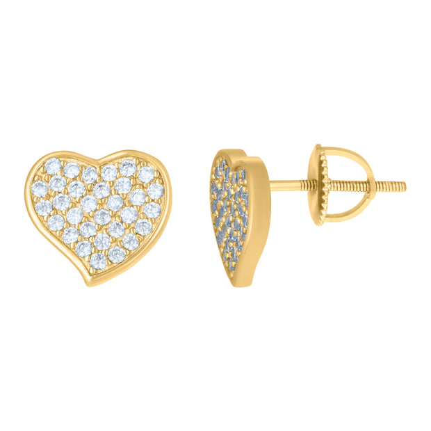 925 Sterling Silver Yellow-Tone Womens Cubic-Zirconia Heart Stud Earrings
