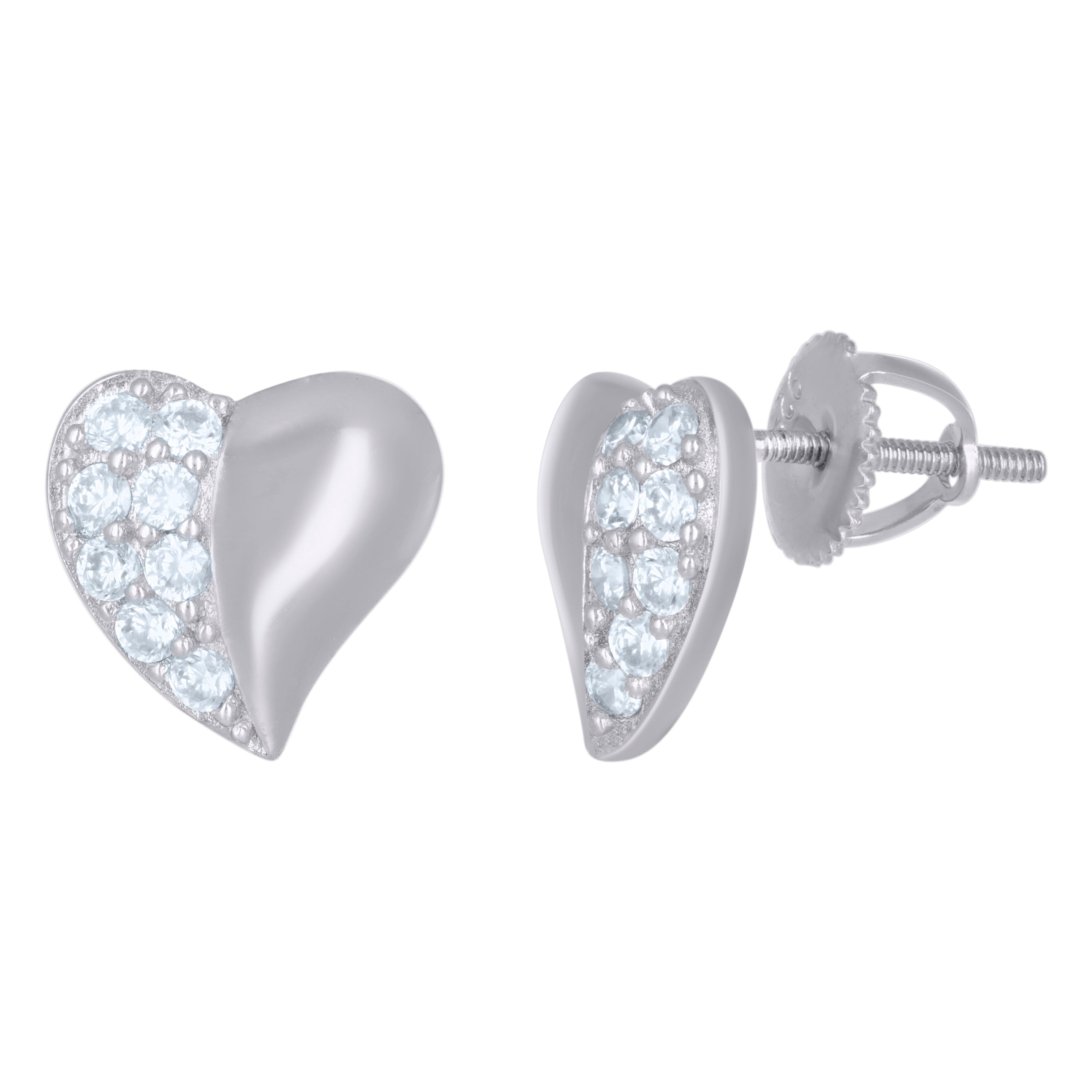 925 Sterling Silver Womens Cubic-Zirconia Heart Stud Earrings