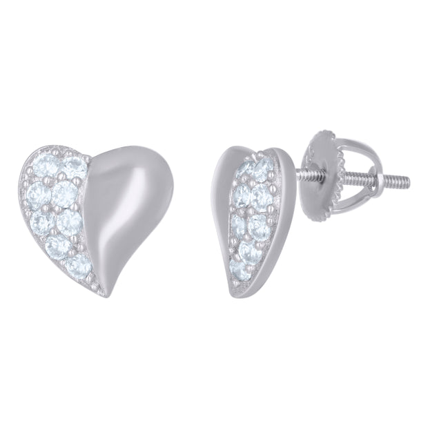 925 Sterling Silver Womens Cubic-Zirconia Heart Stud Earrings