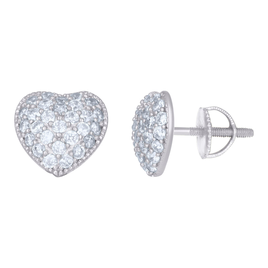 925 Sterling Silver Womens Cubic-Zirconia Heart Stud Earrings