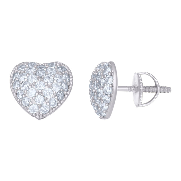925 Sterling Silver Womens Cubic-Zirconia Heart Stud Earrings