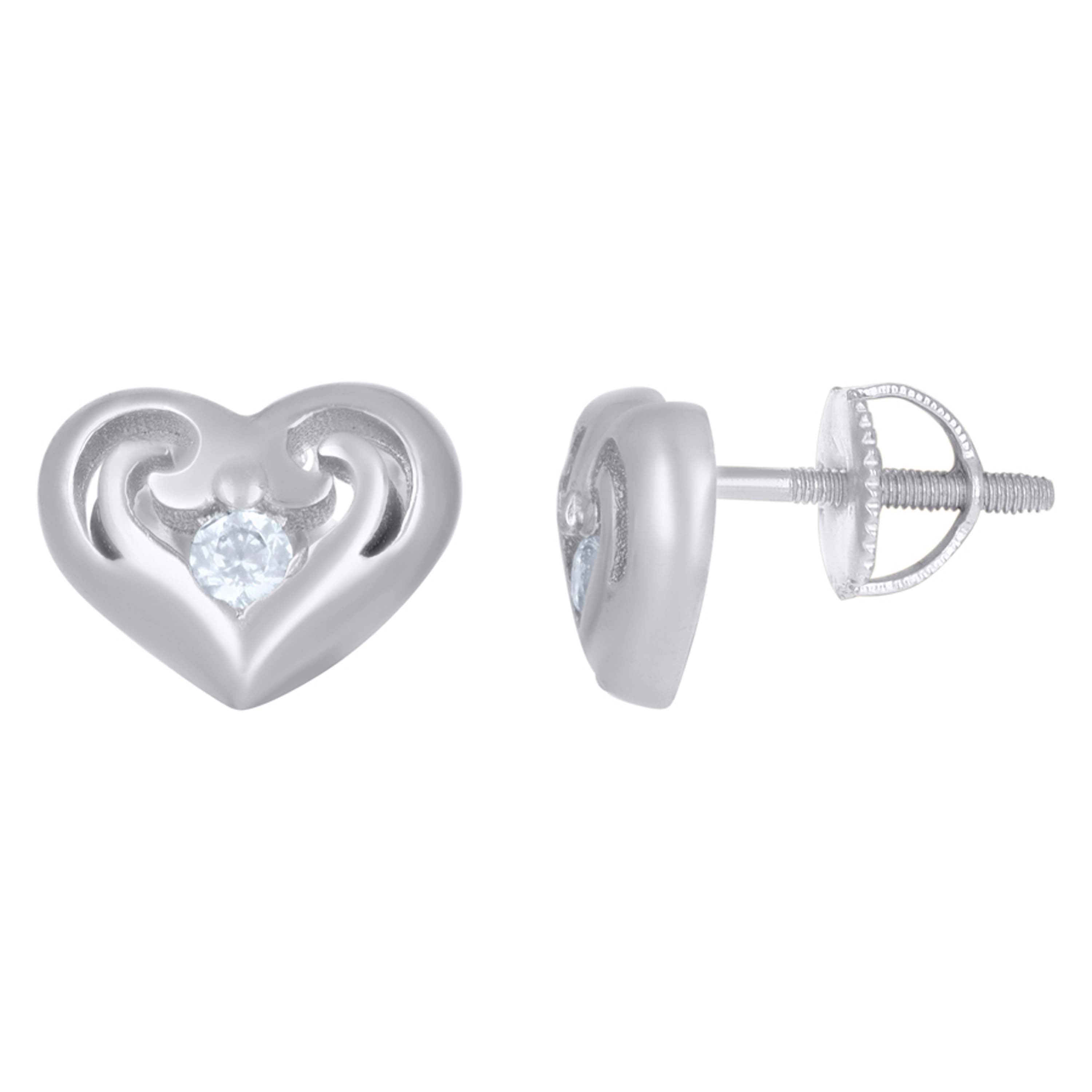 925 Sterling Silver Womens Cubic-Zirconia Heart Stud Earrings