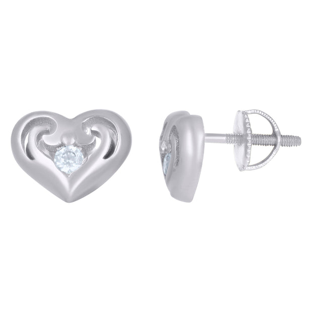 925 Sterling Silver Womens Cubic-Zirconia Heart Stud Earrings