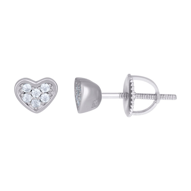 925 Sterling Silver Womens Cubic-Zirconia Heart Stud Earrings