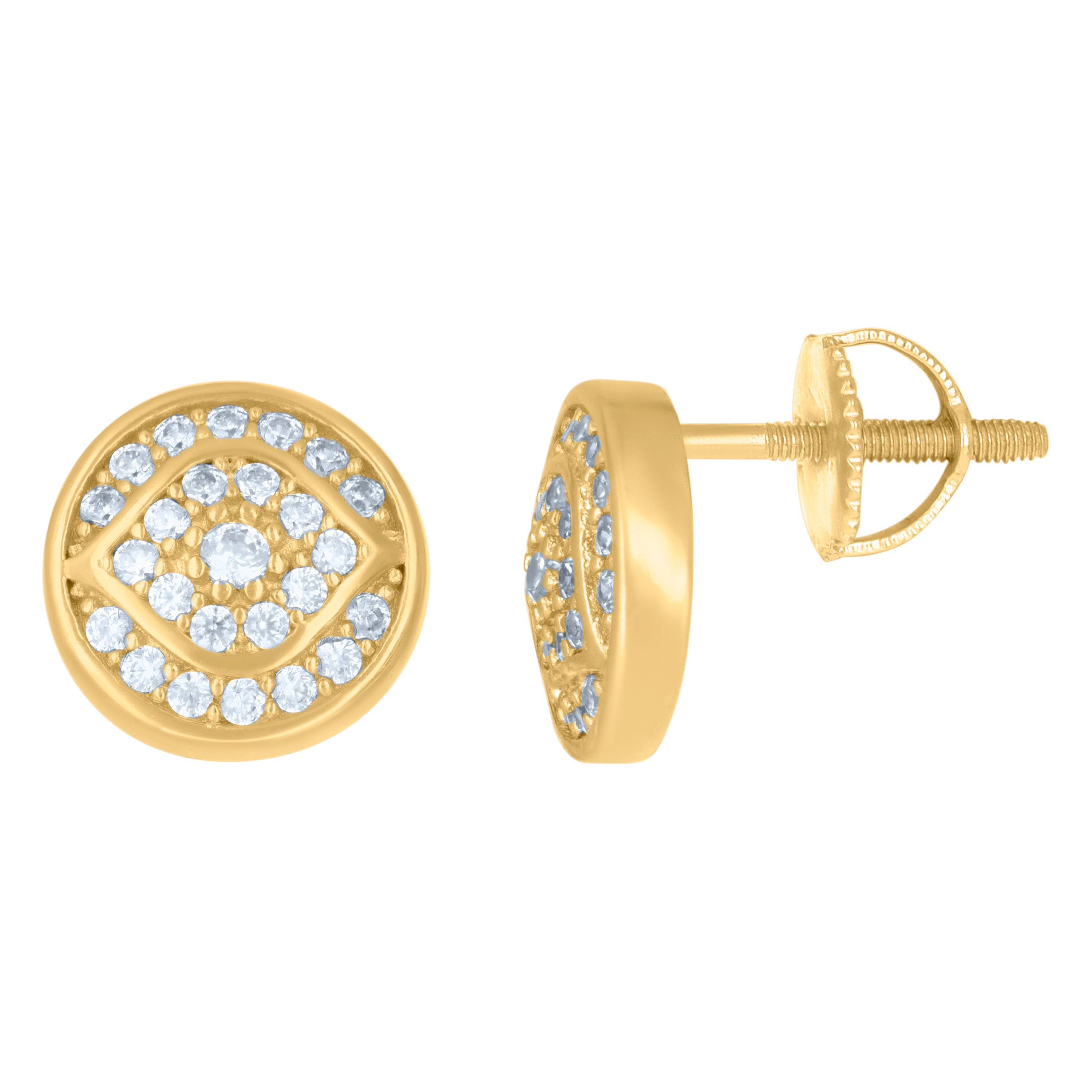 925 Sterling Silver Yellow-Tone Mens Cubic-Zirconia Fashion Stud Earrings