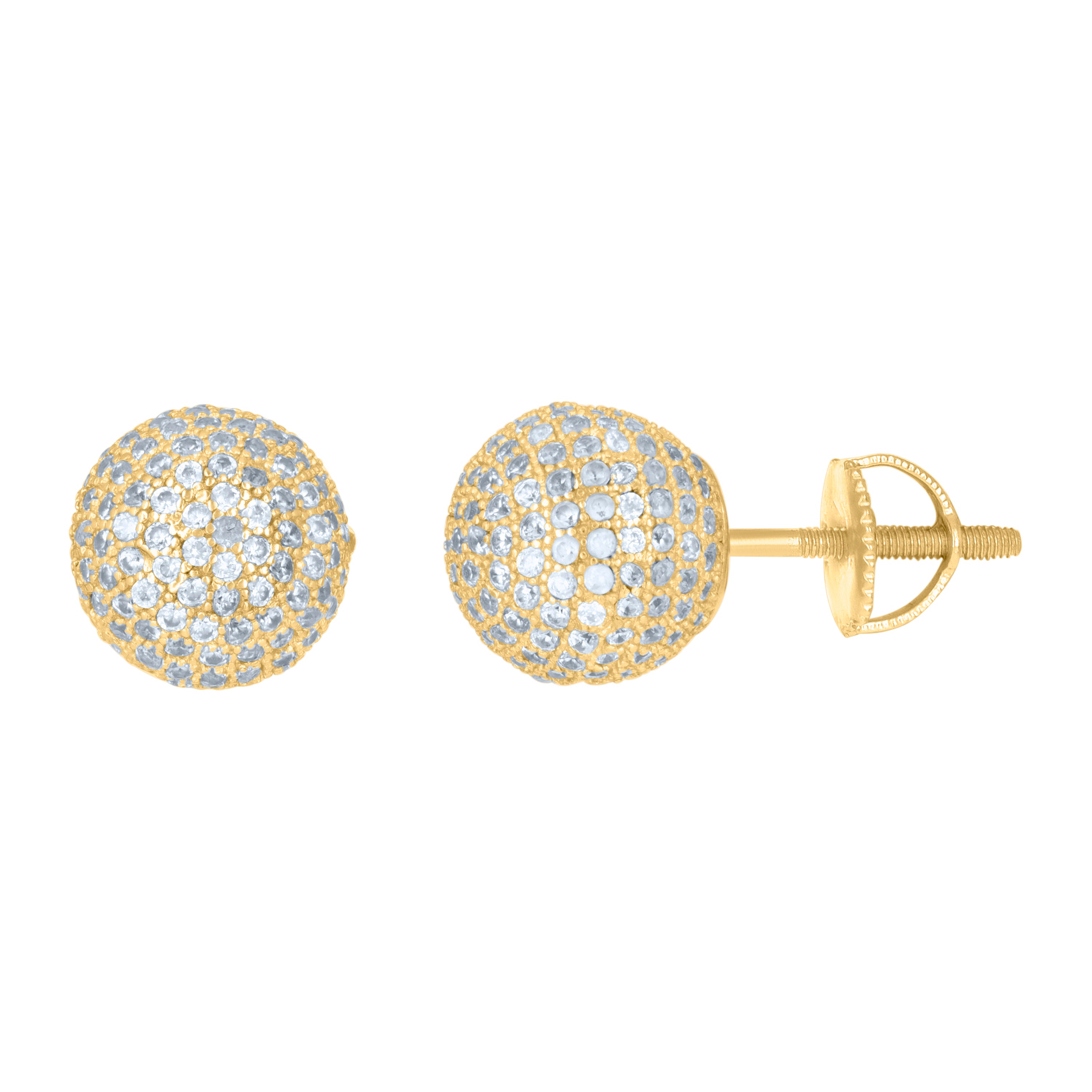 925 Sterling Silver Yellow-Tone Mens Cubic-Zirconia Ball Stud Earrings