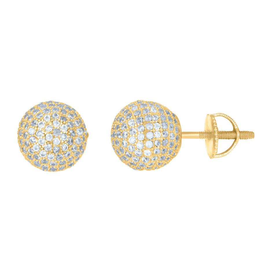925 Sterling Silver Yellow-Tone Mens Cubic-Zirconia Ball Stud Earrings