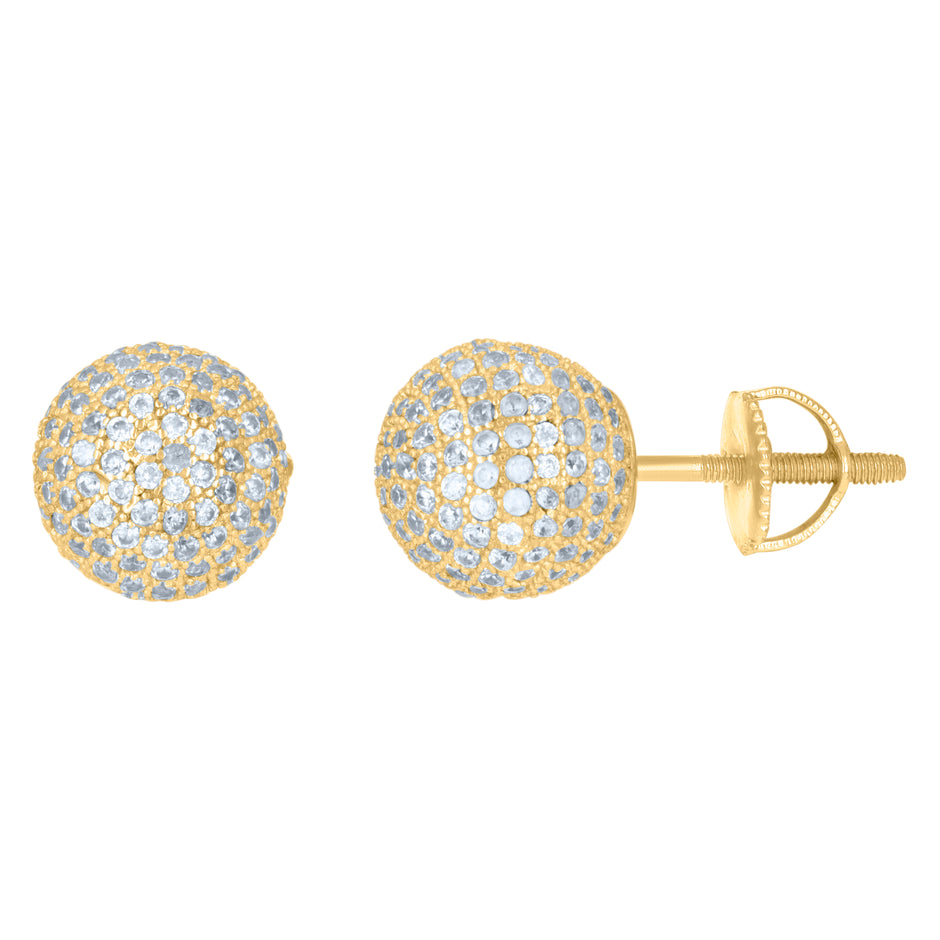 925 Sterling Silver Yellow-Tone Mens Cubic-Zirconia Ball Stud Earrings