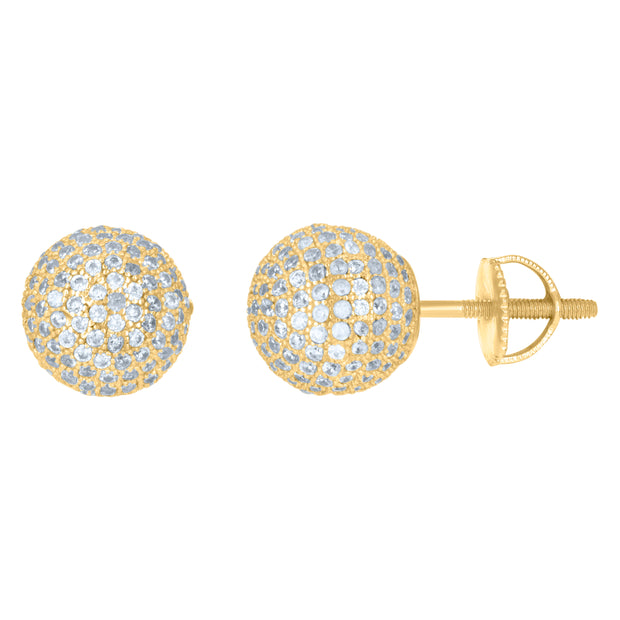 925 Sterling Silver Yellow-Tone Mens Cubic-Zirconia Ball Stud Earrings