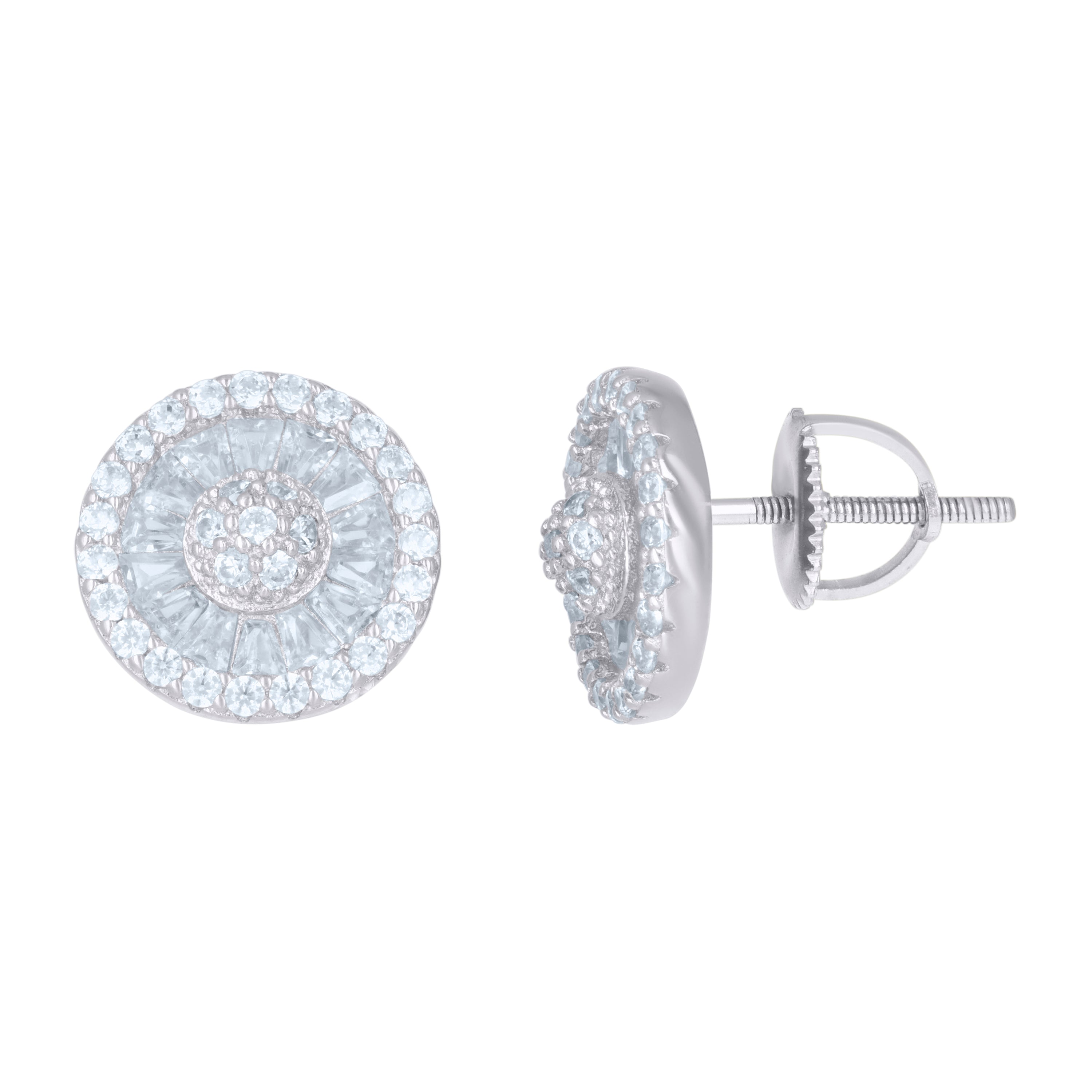 925 Sterling Silver Mens Baguette Round Cubic-Zirconia Fashion Stud Earrings