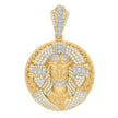 925 Sterling Silver Yellow-Tone Men Baguette Cubic-Zirconia Medallion Jesus Religious Charm Pendant