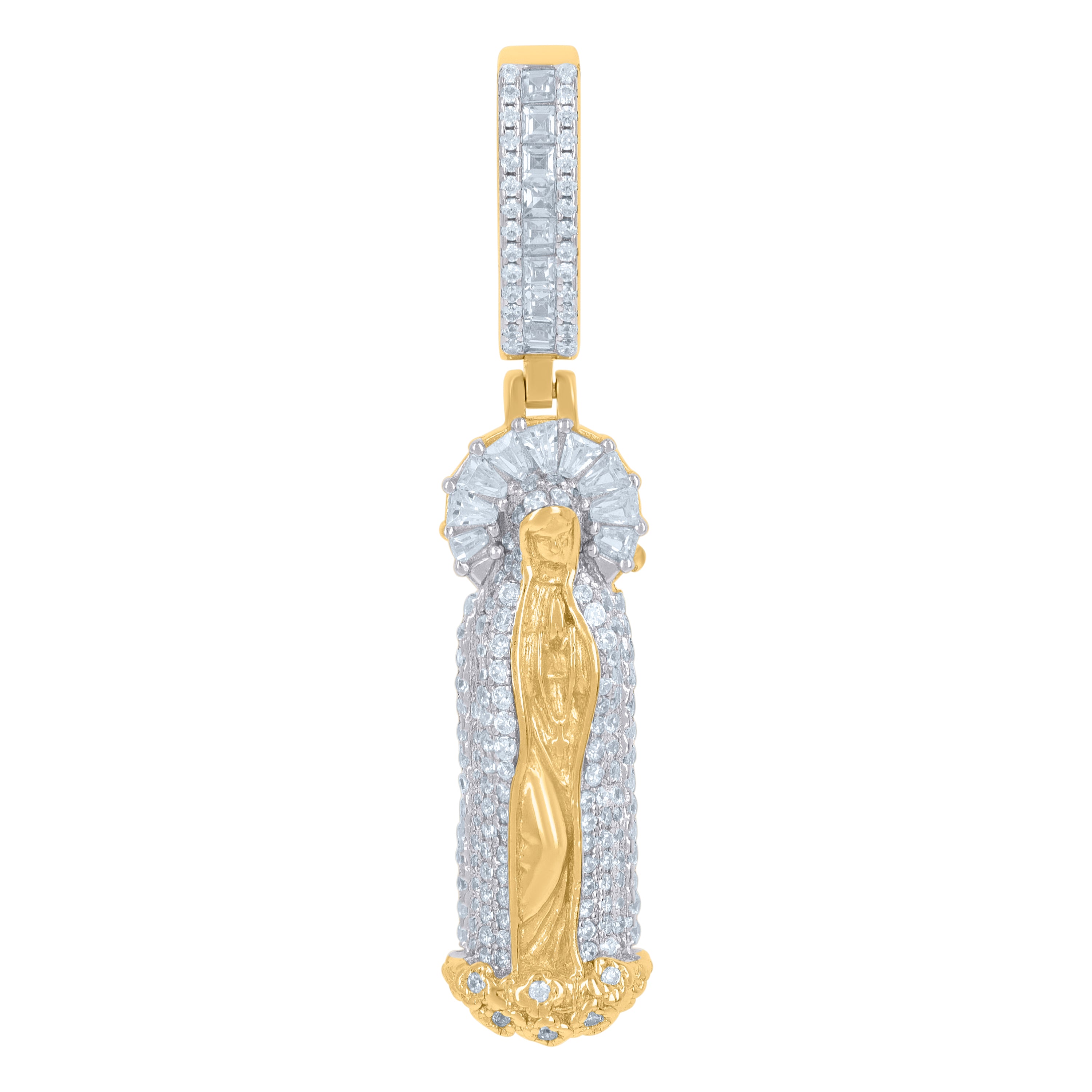 925 Sterling Silver Yellow-Tone Men Baguette Cubic-Zirconia Guadalupe/Mother Marry Religious Charm Pendant