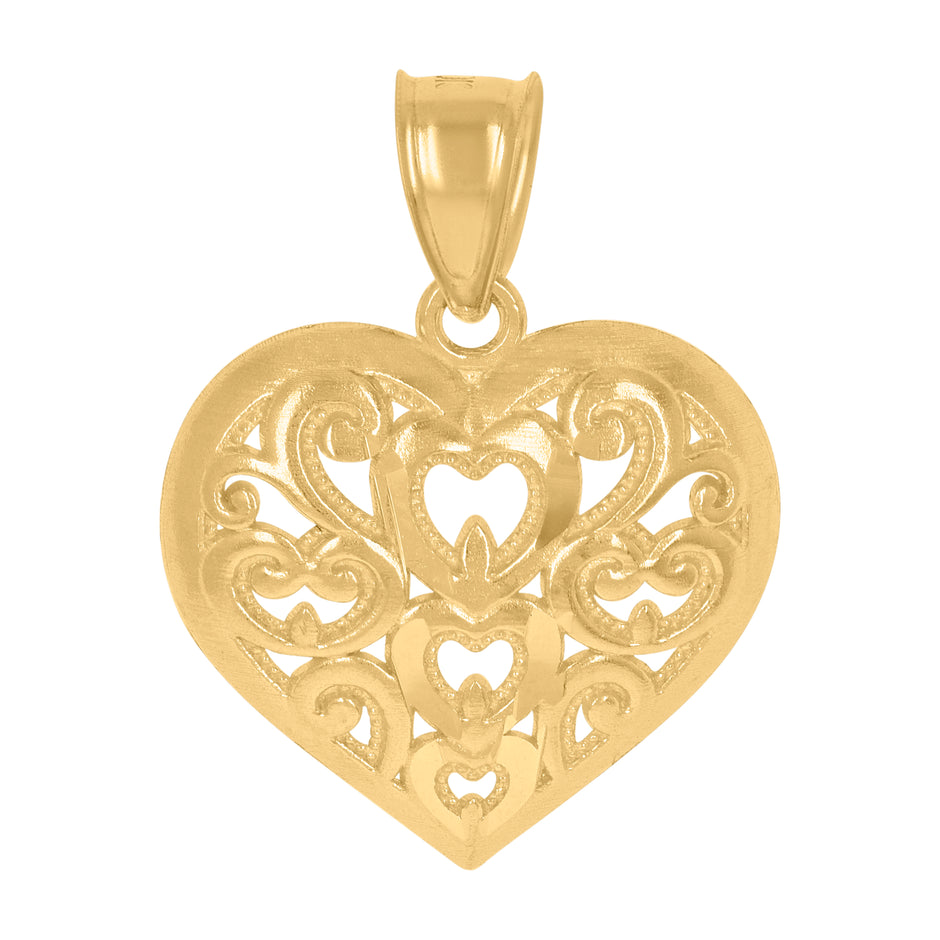 10Kt Yellow Gold Womens Scroll Heart Charm Pendant