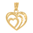 10Kt Yellow Gold Womens Triple Heart Charm Pendant